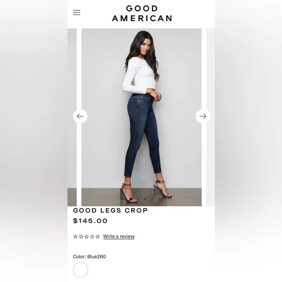 $145 GOOD AMERICAN Jeans Womens Size 2 (26x27) Skinny Straight Stretch Tapered