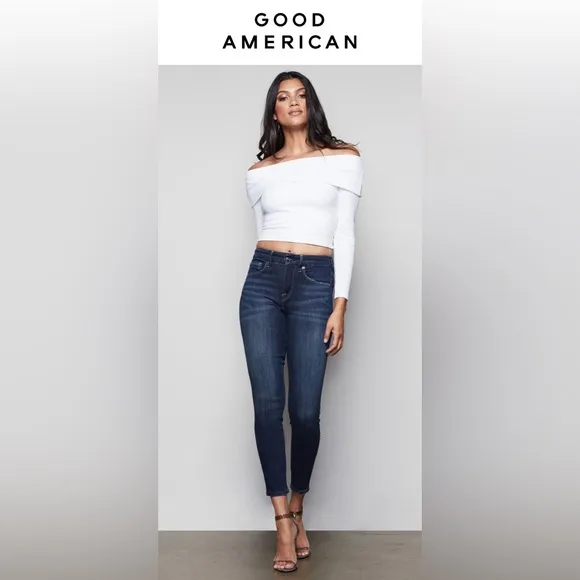 $145 GOOD AMERICAN Jeans Womens Size 2 (26x27) Skinny Straight Stretch Tapered