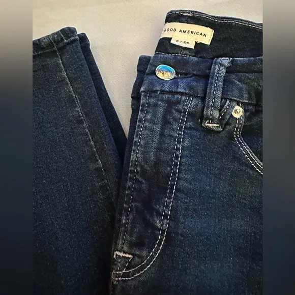 $145 GOOD AMERICAN Jeans Womens Size 2 (26x27) Skinny Straight Stretch Tapered