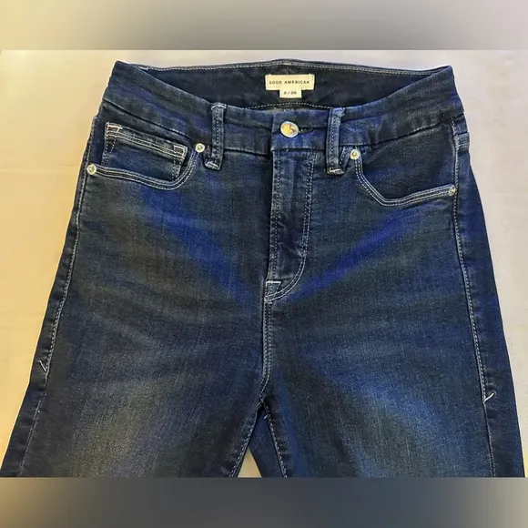 $145 GOOD AMERICAN Jeans Womens Size 2 (26x27) Skinny Straight Stretch Tapered
