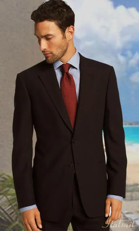 2 Button Solid Color Brown Men's Suit Side Vent Back Jacket Style With 1 Pleated Pants