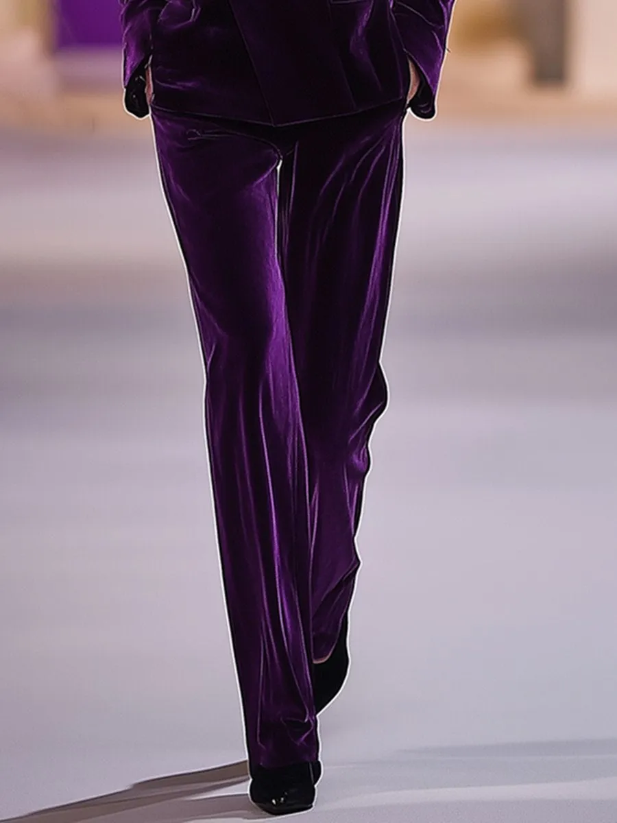 2-Piece Ladies Suit in Purple Velvet - Tailored Outfit for Women