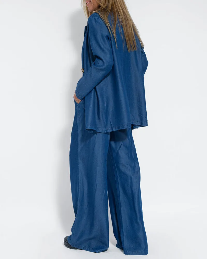 2-Piece Linen Trousers and Top Set for Women - Summer Outfit in Lightweight Fabric