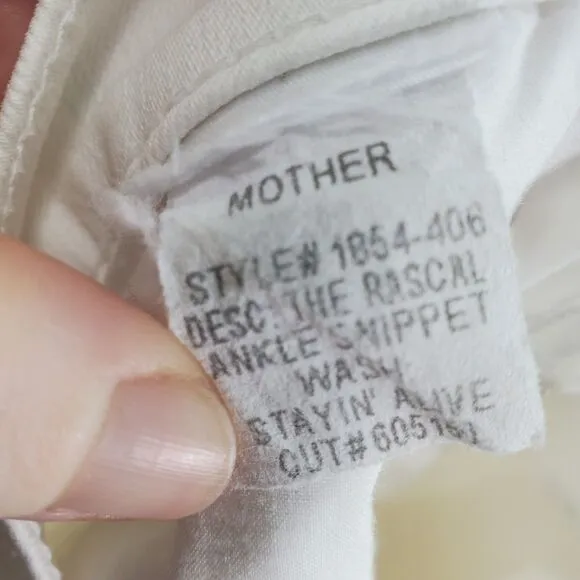 29x27 Mother Jeans The Rascal Ankle Snippet Stayin Alive White Raw Hem Mid Rise