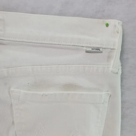 29x27 Mother Jeans The Rascal Ankle Snippet Stayin Alive White Raw Hem Mid Rise