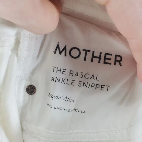 29x27 Mother Jeans The Rascal Ankle Snippet Stayin Alive White Raw Hem Mid Rise