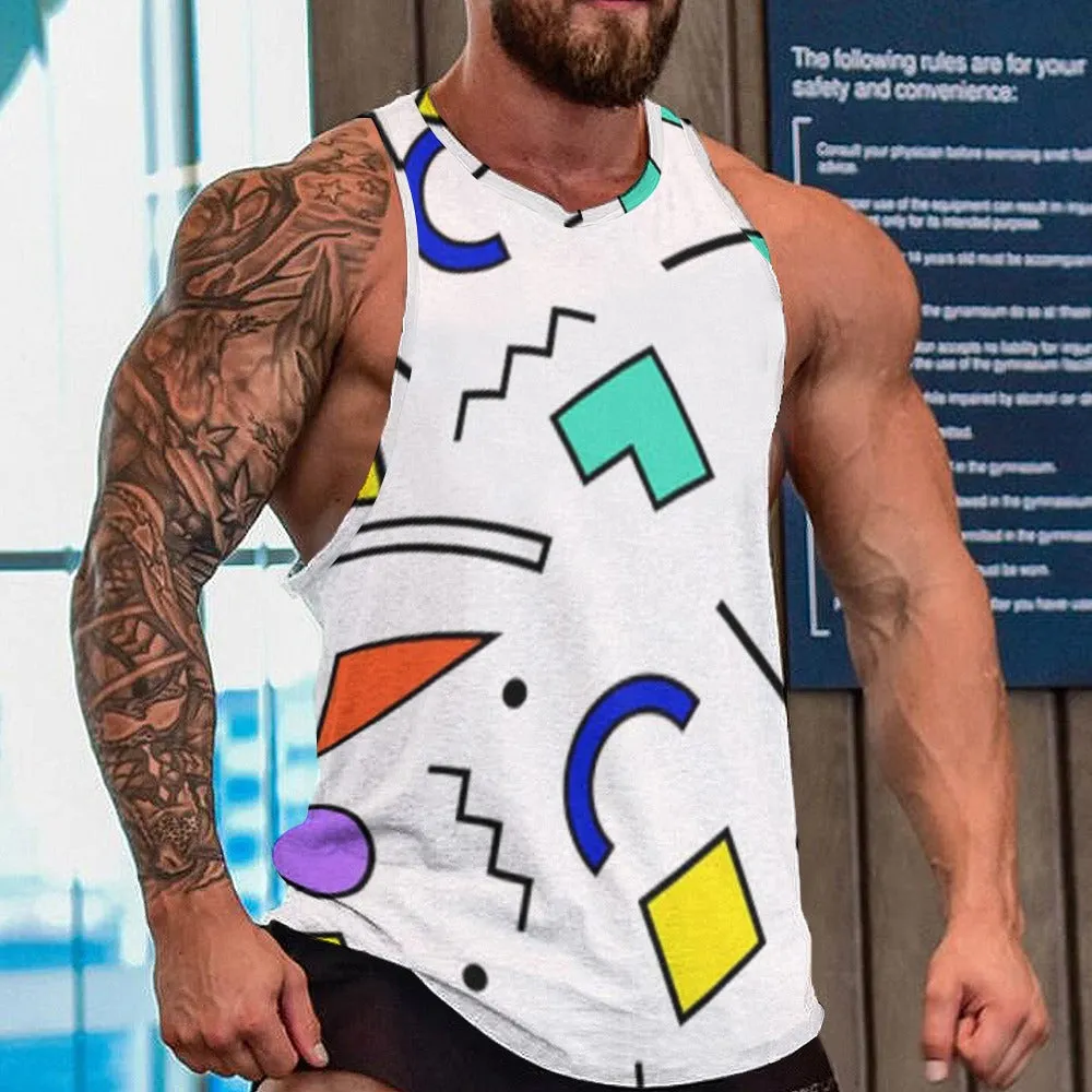 90s White Design Pattern Men's Full Print Tank Top