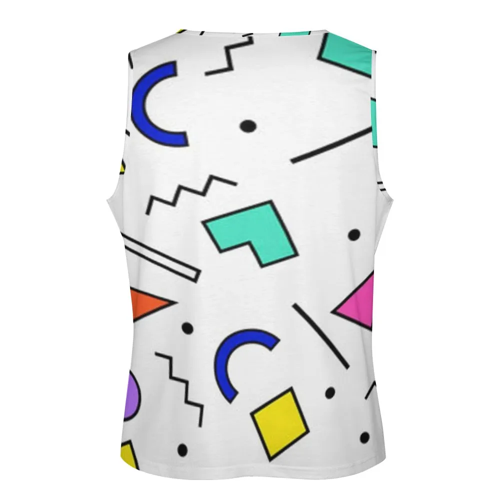 90s White Design Pattern Men's Full Print Tank Top