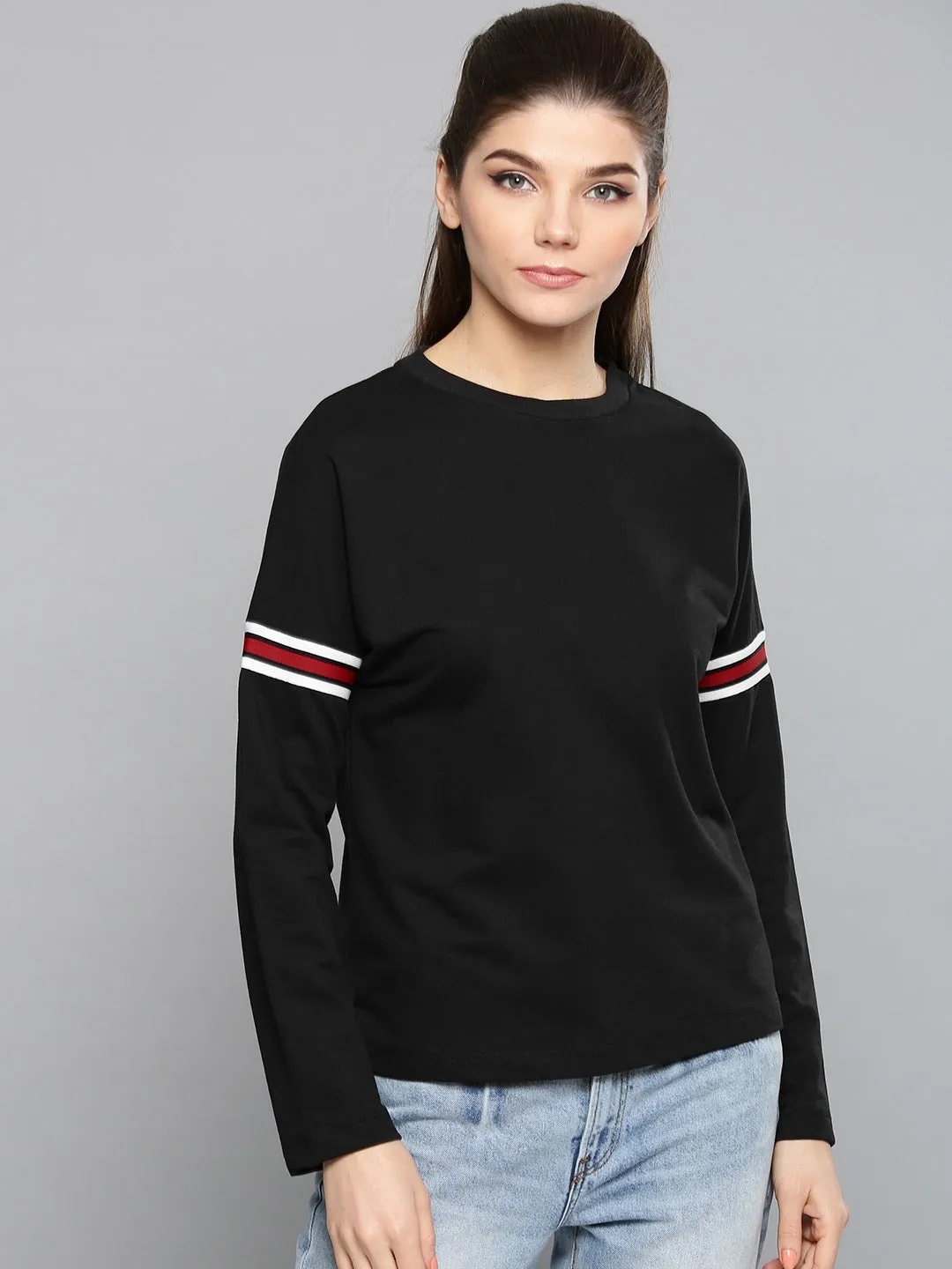 Ace Printed Stripe Sleeves Womens Sweatshirt
