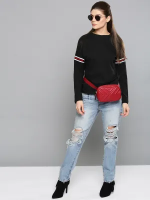 Ace Printed Stripe Sleeves Womens Sweatshirt