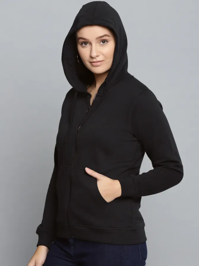 Ace Women Black Solid Hooded Zipper New Edition
