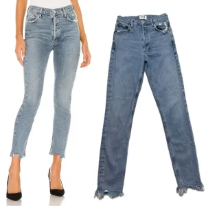 AGOLDE Nico High Rise Blue Denim Frayed Hem Crop Jeans 25 Stretchy