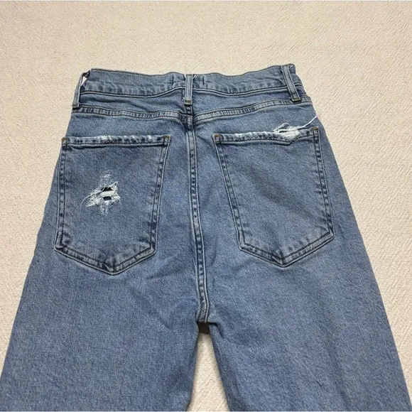 AGOLDE Nico High Rise Blue Denim Frayed Hem Crop Jeans 25 Stretchy