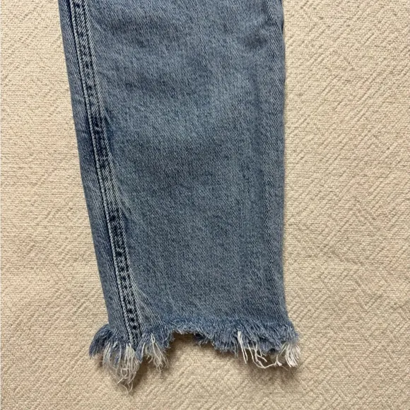 AGOLDE Nico High Rise Blue Denim Frayed Hem Crop Jeans 25 Stretchy