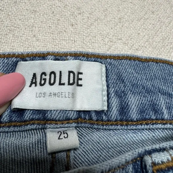 AGOLDE Nico High Rise Blue Denim Frayed Hem Crop Jeans 25 Stretchy