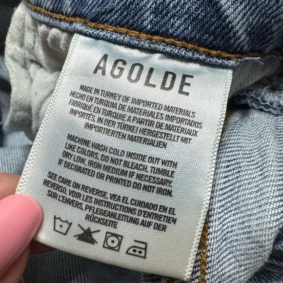AGOLDE Nico High Rise Blue Denim Frayed Hem Crop Jeans 25 Stretchy