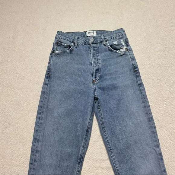 AGOLDE Nico High Rise Blue Denim Frayed Hem Crop Jeans 25 Stretchy