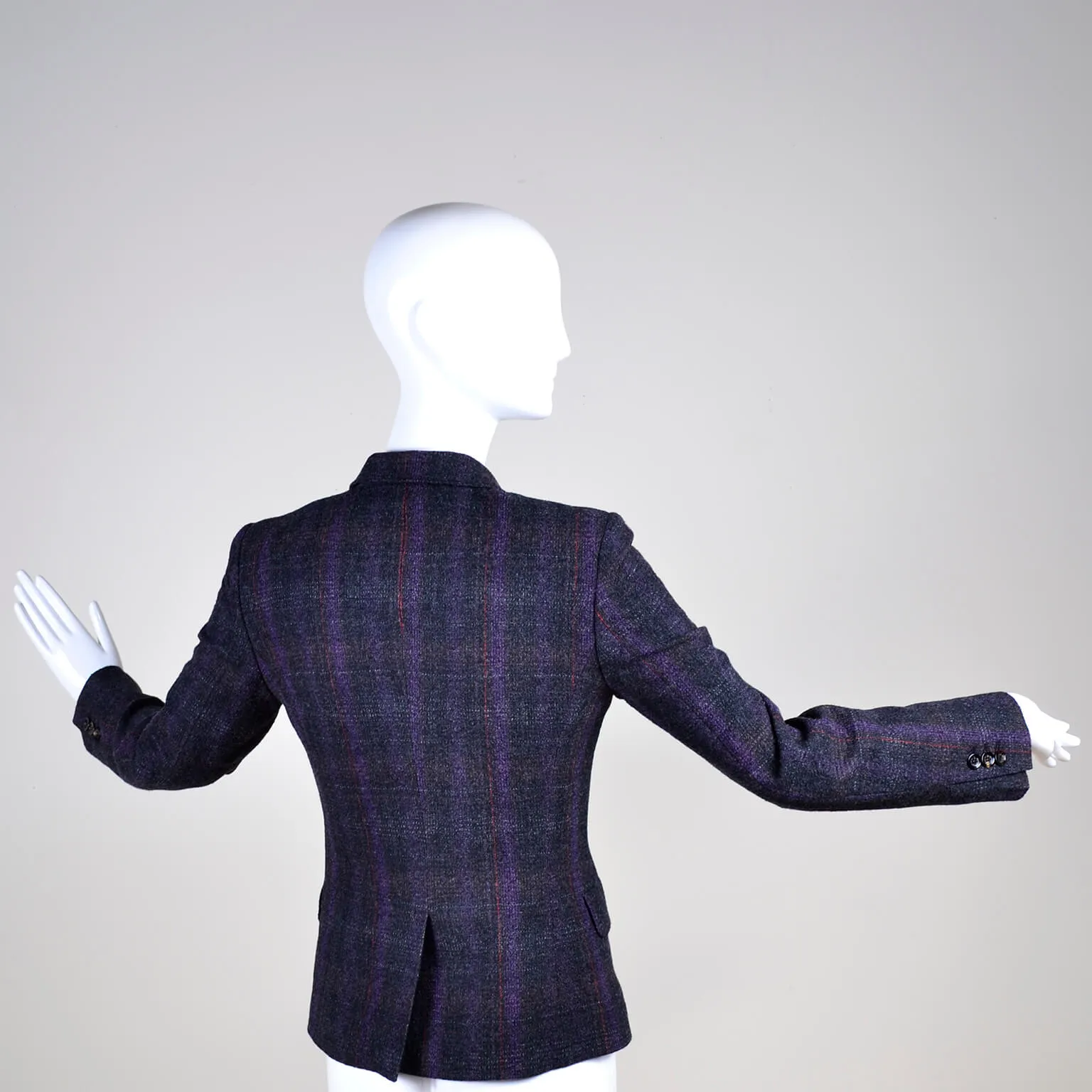 Alexander McQueen Purple Charcoal Gray Plaid Wool Blazer Jacket