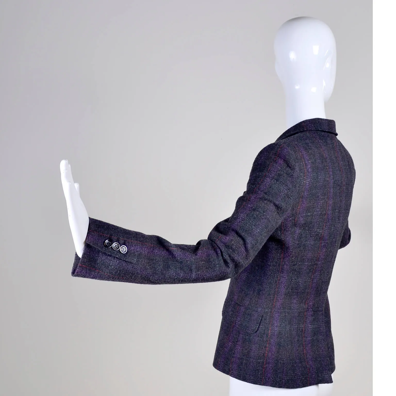 Alexander McQueen Purple Charcoal Gray Plaid Wool Blazer Jacket