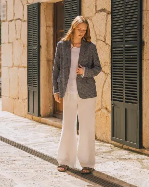 Amber - Linen Jacket in Dark Navy Checks