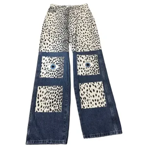 Animal Print Denim Jeans with Eyes