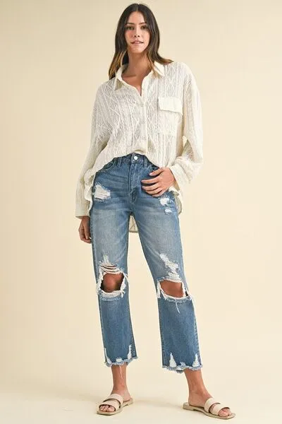 Annie Wear Distressed Raw Hem Cropped Jeans-Fashionable and Edgy.