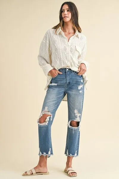 Annie Wear Distressed Raw Hem Cropped Jeans-Fashionable and Edgy.