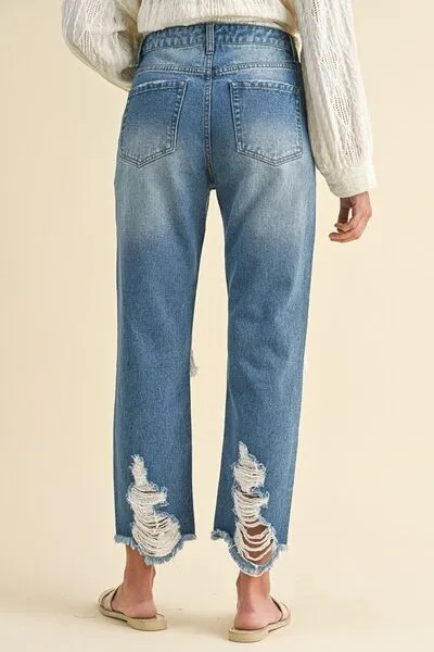 Annie Wear Distressed Raw Hem Cropped Jeans-Fashionable and Edgy.