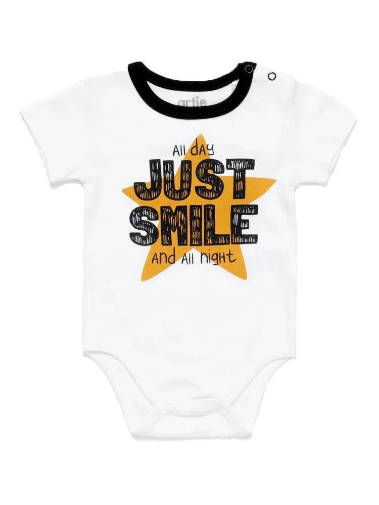 Artie - Just Smile White Short Sleeve Baby Bodysuit