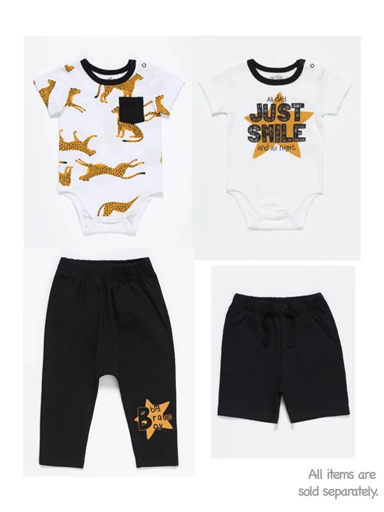Artie - Leopard Pocket White Short Sleeve Baby Bodysuit