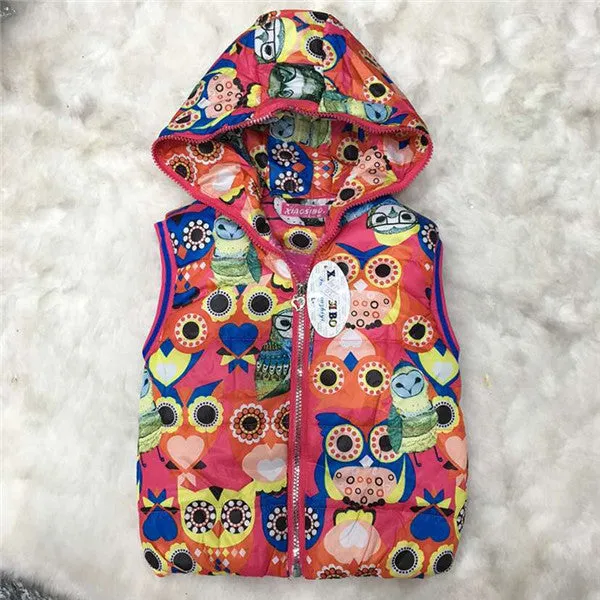 Autumn Girl Vests Jacket Kids Clothes Character Fashion Children Clothing Hooded Waistcoats Casual Baby Girls Vest Coats