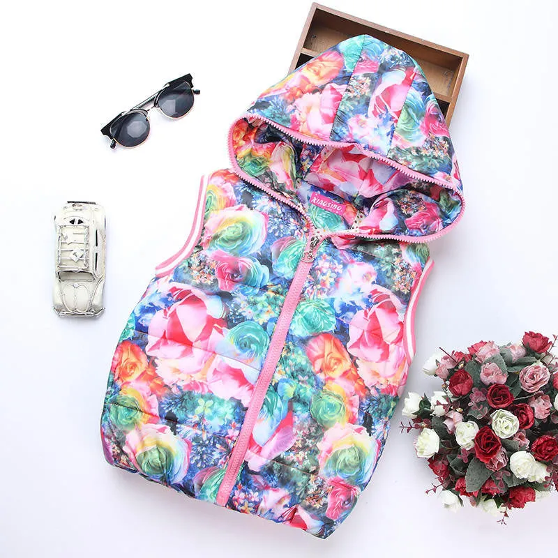 Autumn Girl Vests Jacket Kids Clothes Character Fashion Children Clothing Hooded Waistcoats Casual Baby Girls Vest Coats