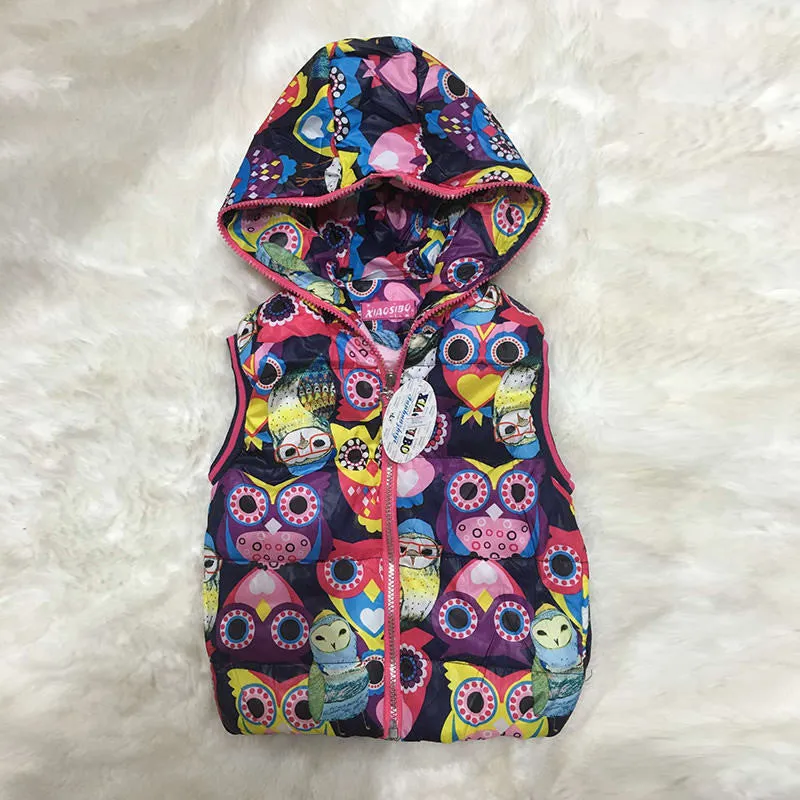 Autumn Girl Vests Jacket Kids Clothes Character Fashion Children Clothing Hooded Waistcoats Casual Baby Girls Vest Coats