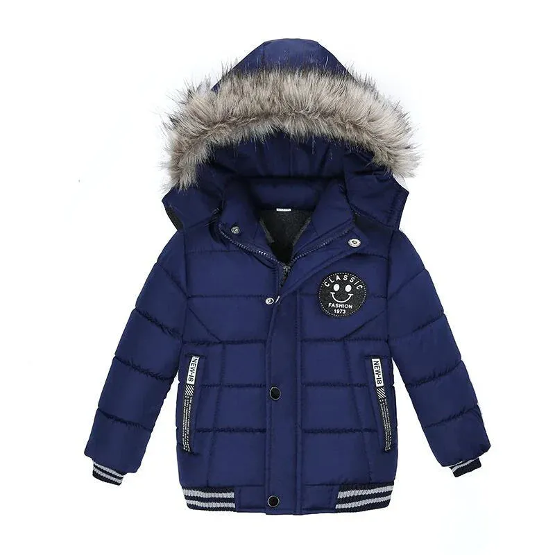 Autumn Winter Boys Jacket New Keep Warm Baby Coat Hooded Zipper Fashion Fur Collar Boys Outerwear