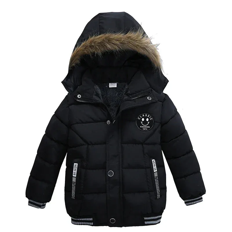 Autumn Winter Boys Jacket New Keep Warm Baby Coat Hooded Zipper Fashion Fur Collar Boys Outerwear