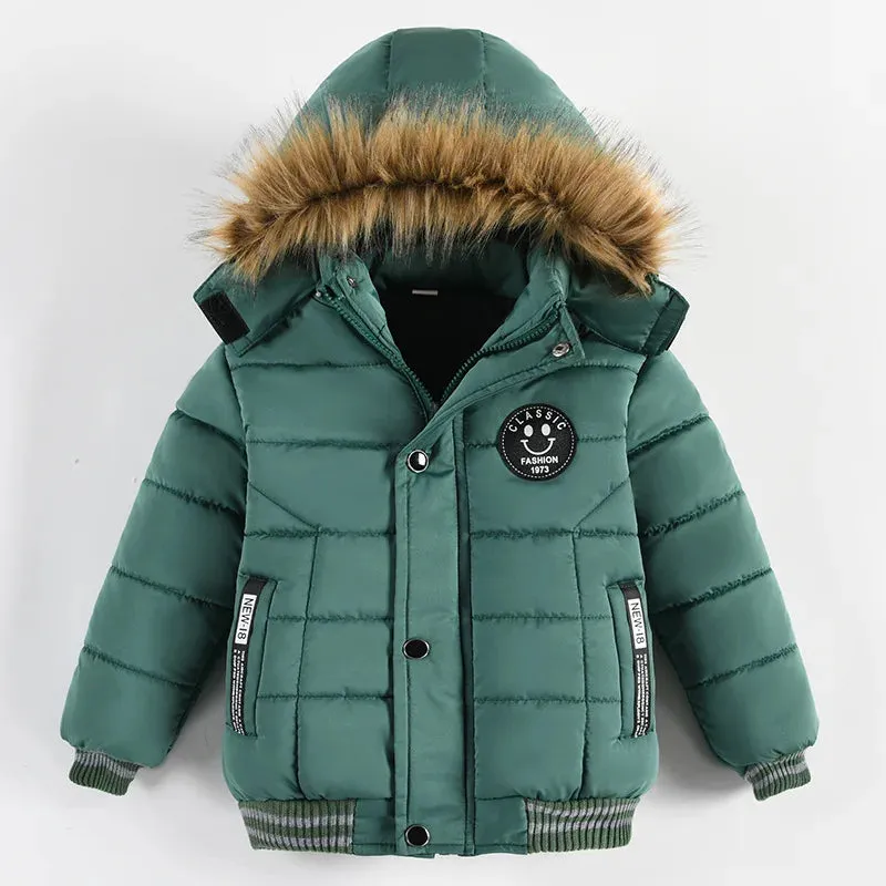 Autumn Winter Boys Jacket New Keep Warm Baby Coat Hooded Zipper Fashion Fur Collar Boys Outerwear