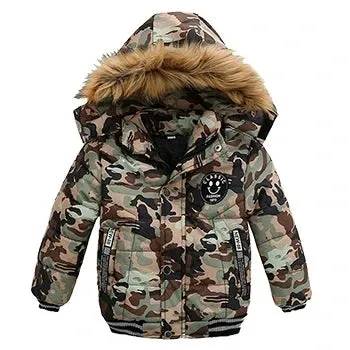 Autumn Winter Boys Jacket New Keep Warm Baby Coat Hooded Zipper Fashion Fur Collar Boys Outerwear