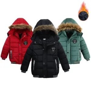 Autumn Winter Boys Jacket New Keep Warm Baby Coat Hooded Zipper Fashion Fur Collar Boys Outerwear