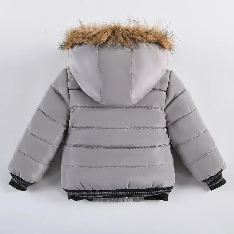 Autumn Winter Boys Jacket New Keep Warm Baby Coat Hooded Zipper Fashion Fur Collar Boys Outerwear