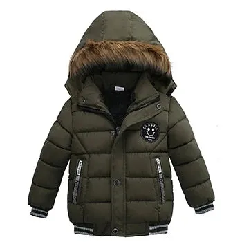 Autumn Winter Boys Jacket New Keep Warm Baby Coat Hooded Zipper Fashion Fur Collar Boys Outerwear
