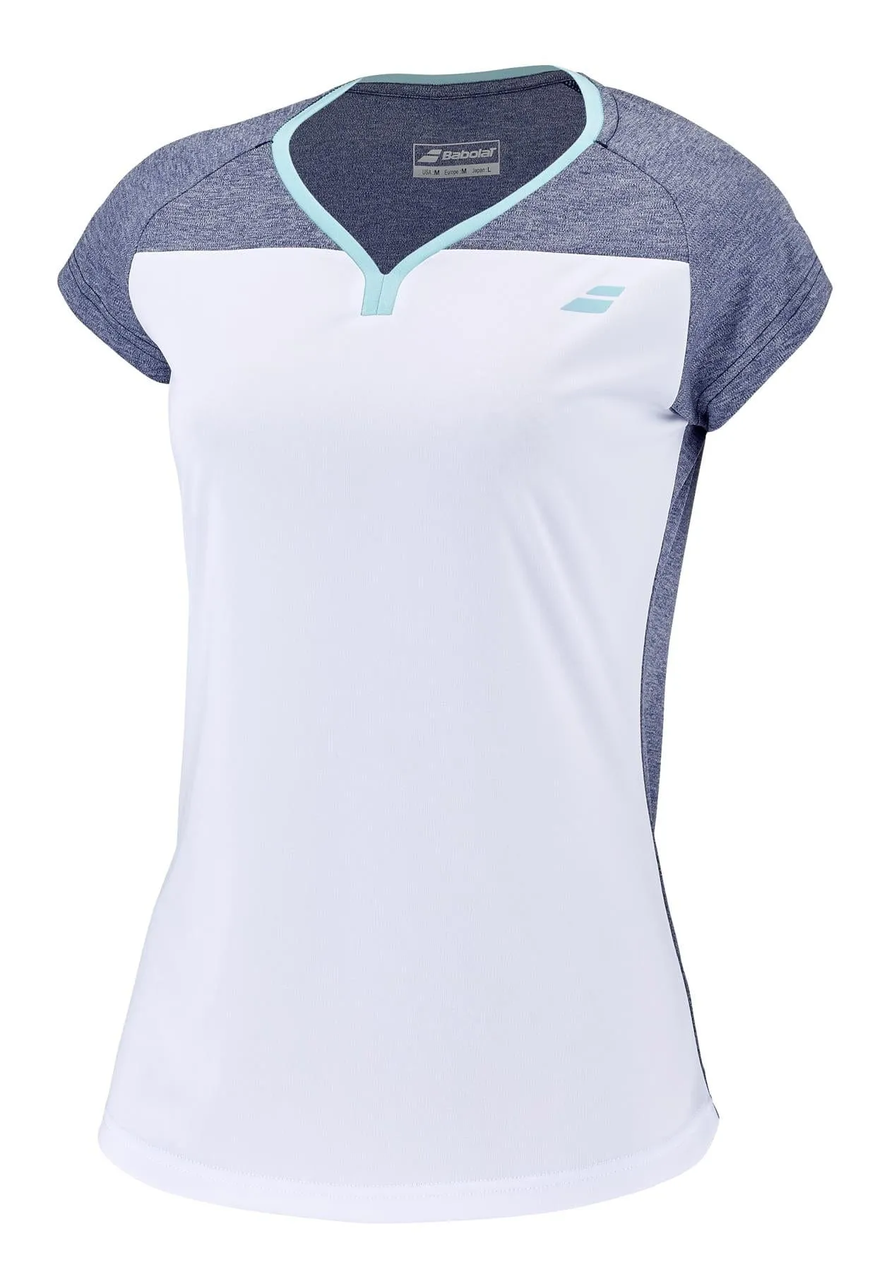 Babolat Play Womens Badminton Cap Sleeve Top - White / Blue Heather