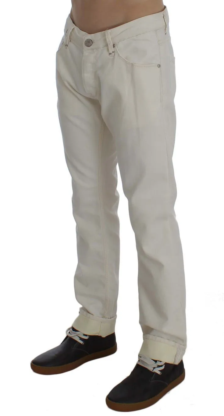 Beige Cotton Stretch Regular Fit Jeans