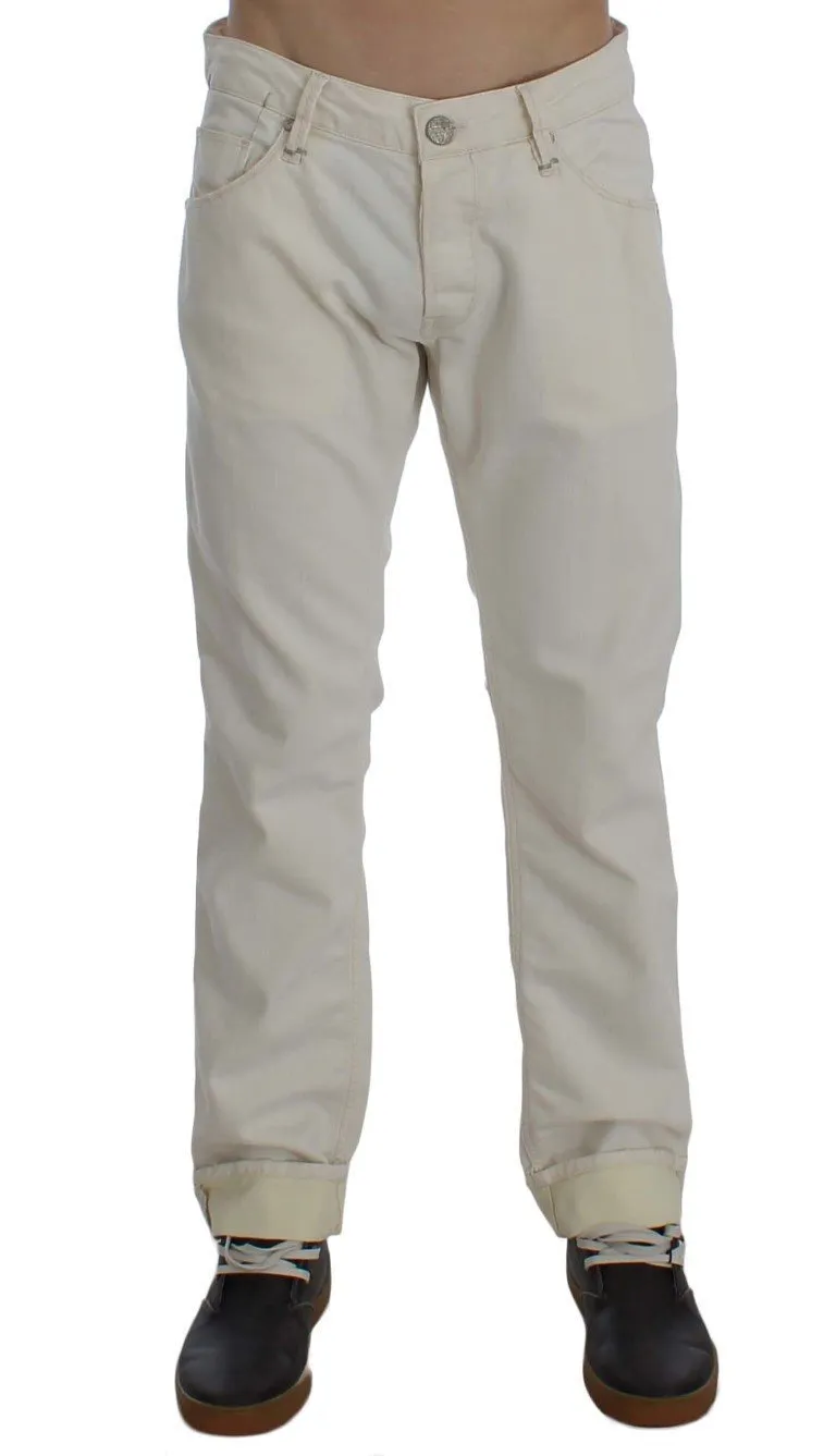 Beige Cotton Stretch Regular Fit Jeans