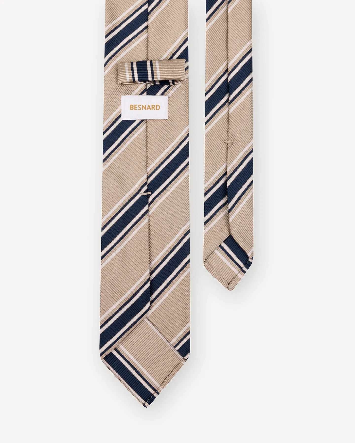 Beige Navy Regimental Stripe Silk Cotton Tie