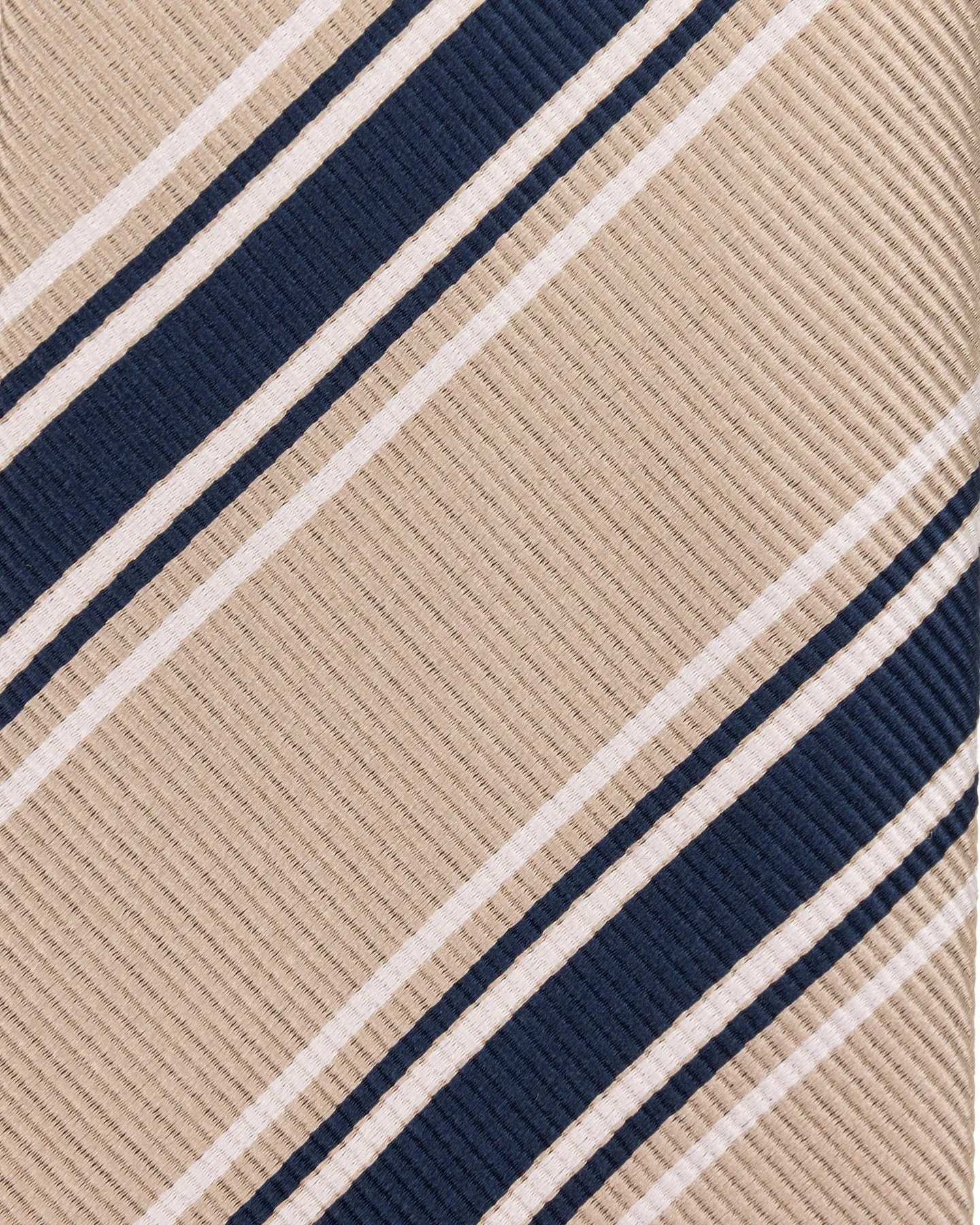 Beige Navy Regimental Stripe Silk Cotton Tie