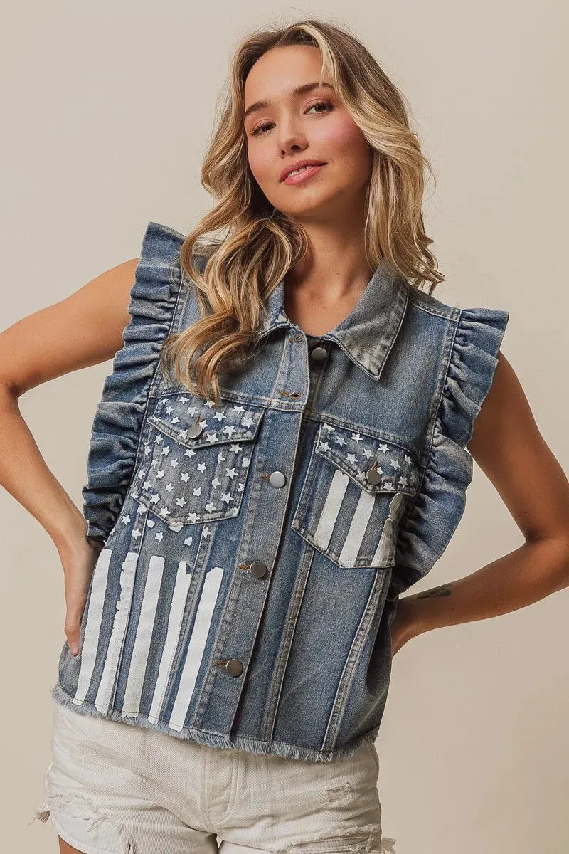 BiBi American Flag Washed Denim Jacket