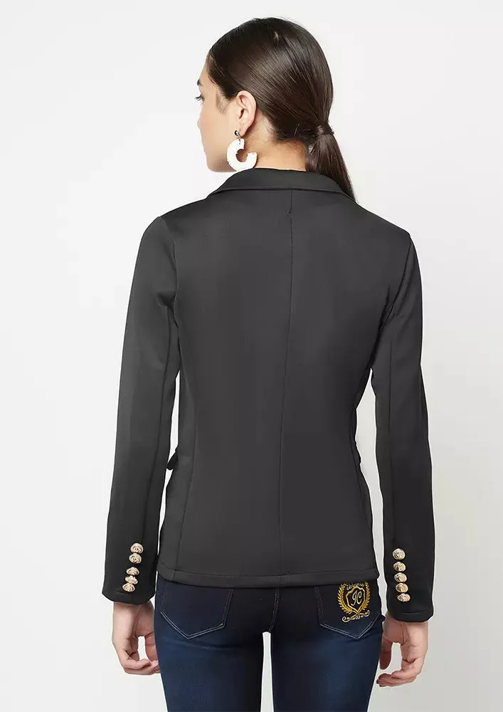 Black Fitted Double-breasted Blazer