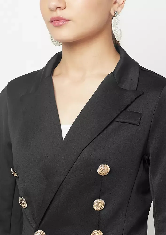 Black Fitted Double-breasted Blazer