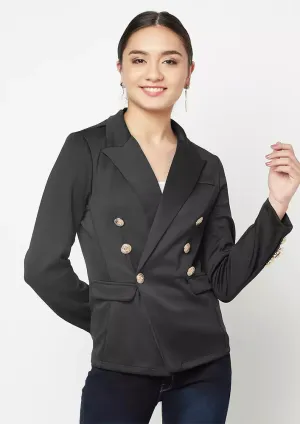 Black Fitted Double-breasted Blazer