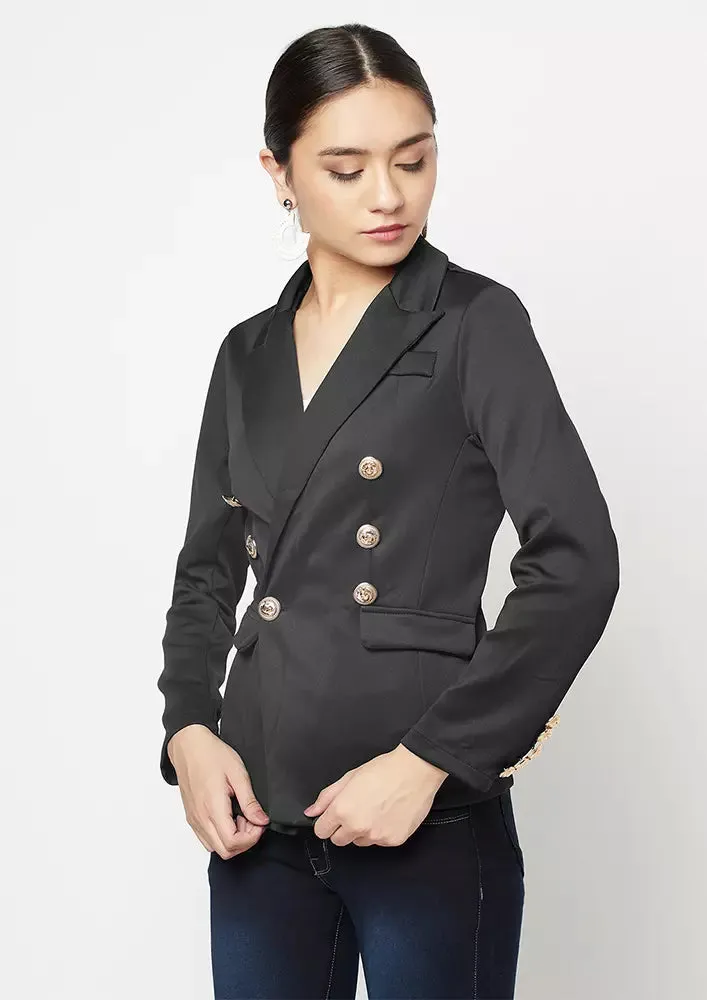 Black Fitted Double-breasted Blazer